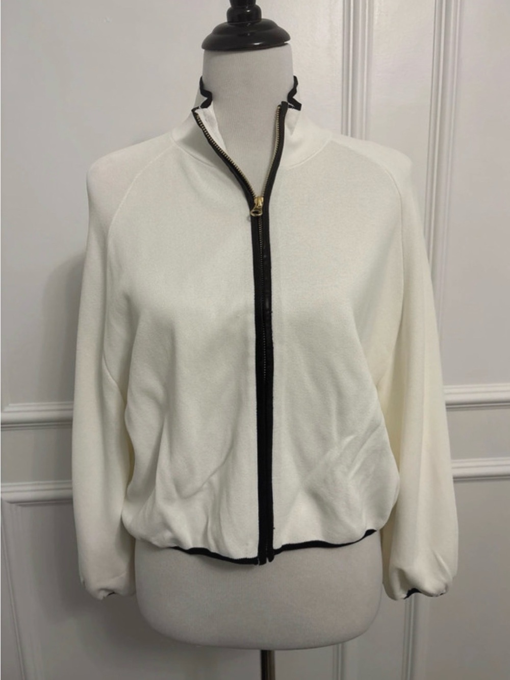 NWOT Aleeza Paris Knit Cardigan with Black Leather Trim